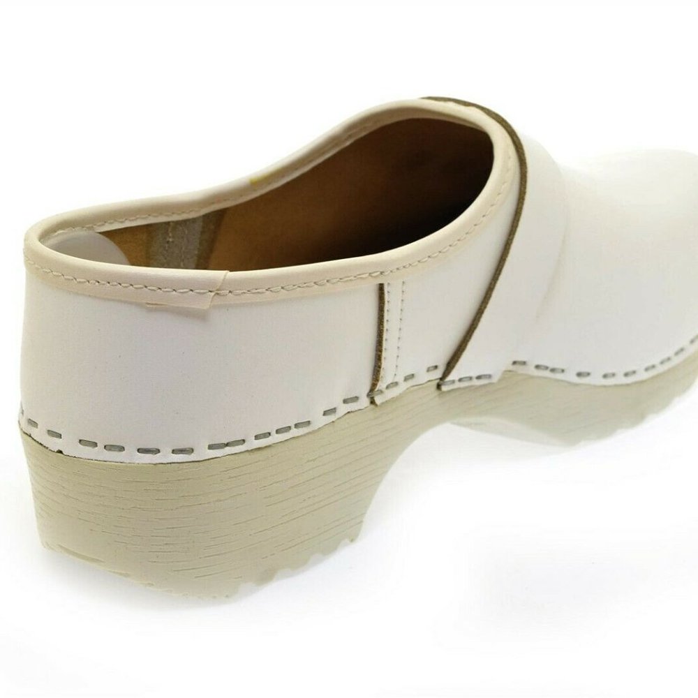 Gerla Comfort Shoe Wood Clog White Leather Size 40 - Picture 3 of 4